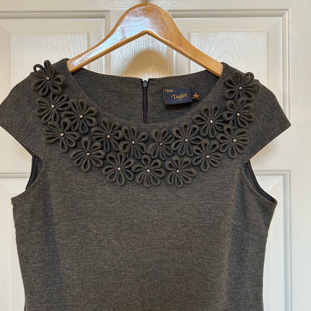 Taylor Dark Heather Gray Floral Embellished Dress